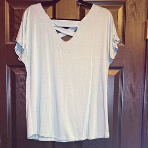 eesome Light Blue Crisscross Back Short Sleeve Top